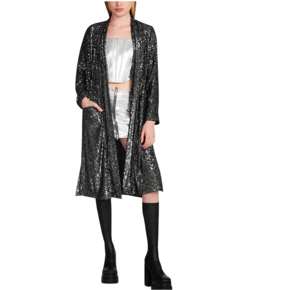 Anthropologie x BB Dakota sequin duster open cardigan black size small - Picture 9 of 12
